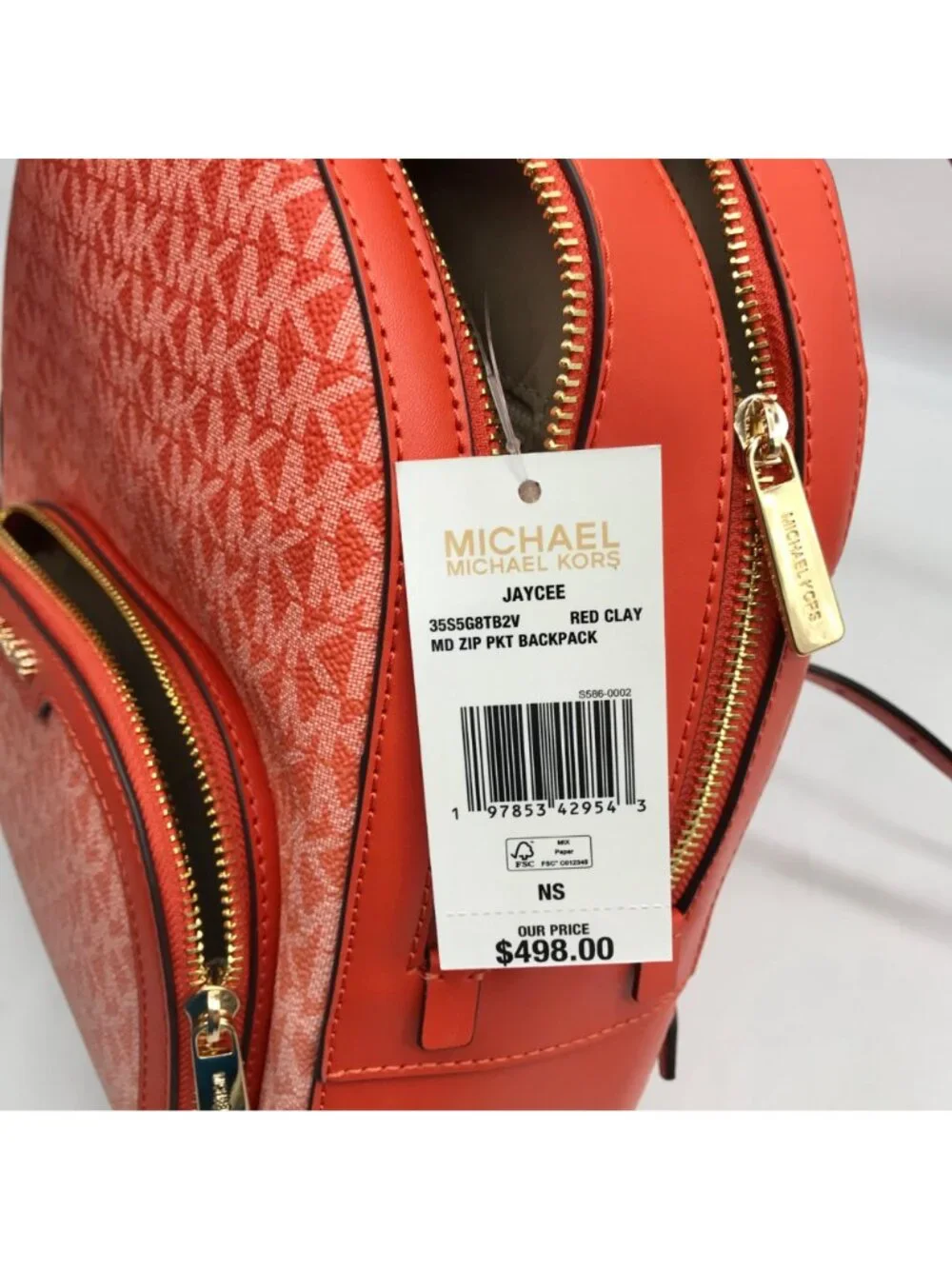 Michael Kors Red Clay Jaycee Zip Pocket Backpack Bag